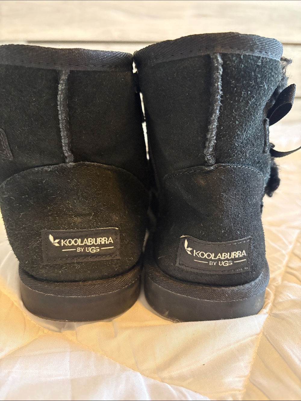 Koolaburra Black Faux-Suede Ankle Booties with Ribbon Bow - Picture 2 of 7